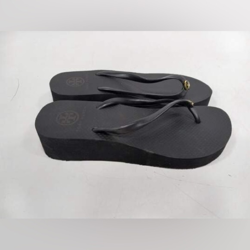 NWOT Tory Burch | Wedge Thong Sandals - Black w/ Gold Accents, size 8 U.S